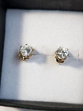 VTG Tested 14K Solid Gold Natural Diamond Stud Earrings 1.00ctw 4.5mm .6g